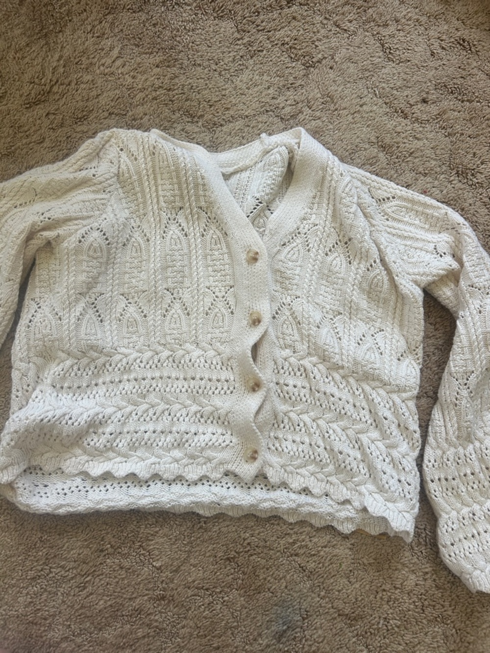 Women's Dress up boutique Cream Openwork Button-Front Sweater Cardigan